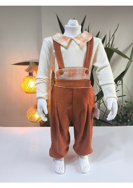 Ekose Bebe Yaka Kareli Askılı Salopet Takım Fitilli Kadife Tulumlu fiyatları