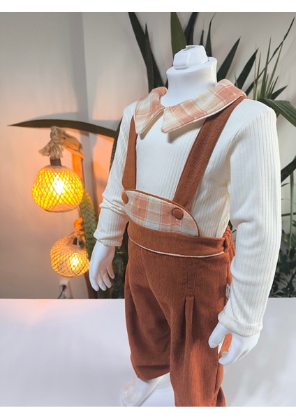 Ekose Bebe Yaka Kareli Askılı Salopet Takım Fitilli Kadife Tulumlu fırsatları