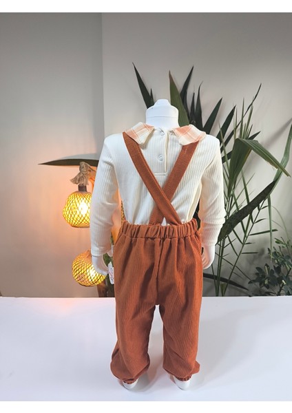 Ekose Bebe Yaka Kareli Askılı Salopet Takım Fitilli Kadife Tulumlu indirimleri