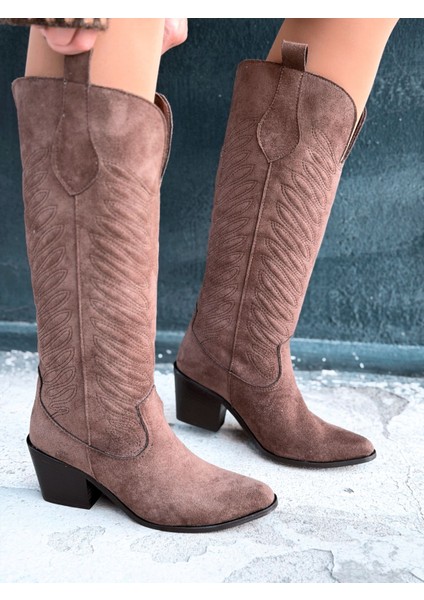 Marvett Kadın Kovboy Çizme Kahverengi Süet