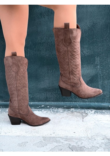 Marvett Kadın Kovboy Çizme Kahverengi Süet modelleri