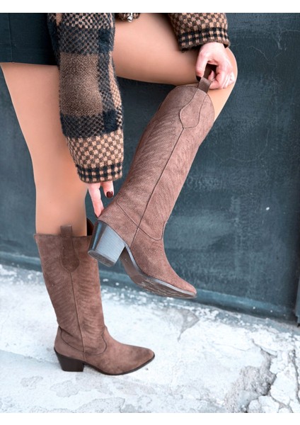 Marvett Kadın Kovboy Çizme Kahverengi Süet fırsatları