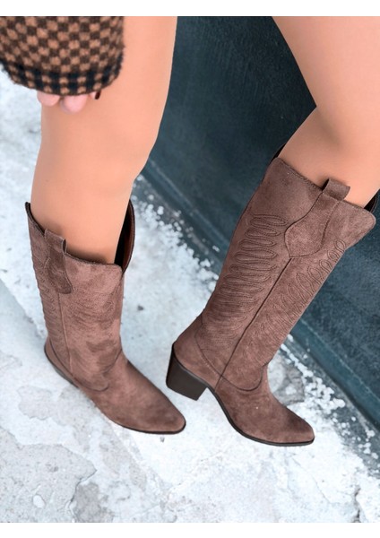 Marvett Kadın Kovboy Çizme Kahverengi Süet indirimleri