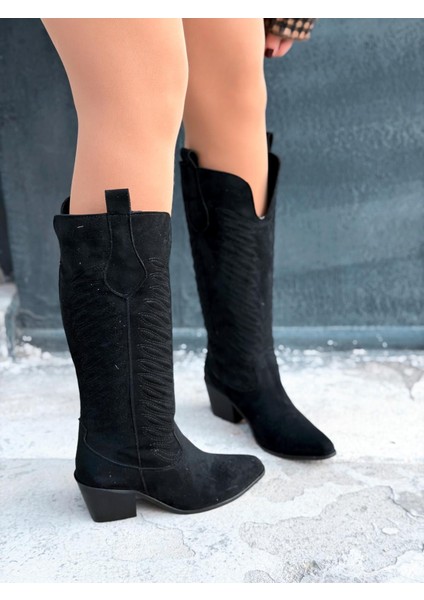 Marvett Kadın Kovboy Çizme Siyah Süet fiyatları