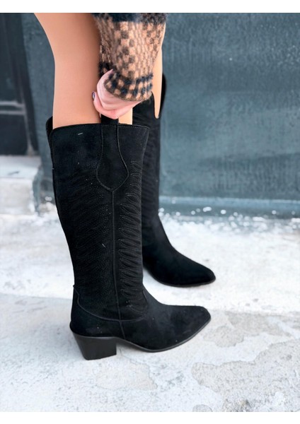 Marvett Kadın Kovboy Çizme Siyah Süet fırsatları