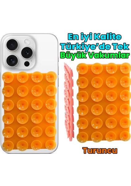 Silikon Telefon Tutucu, Çift Taraflı, iPhone ve Android Için, Video Kaydı Için Büyük Vakumlu Turuncu
