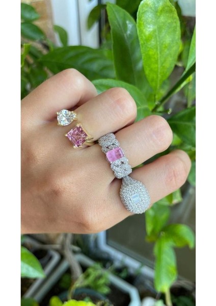 Paraiba Montür Toz Pembe Gurmet Yüzük 925 Ayar Gümüş modelleri