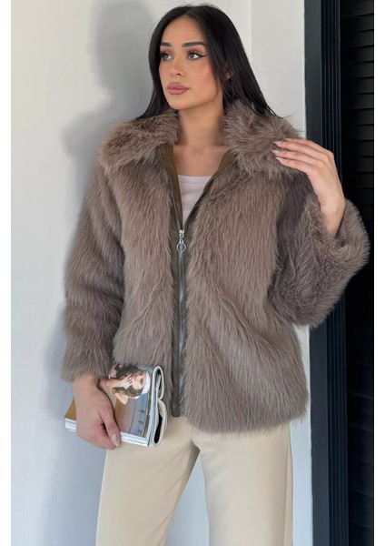 Kadın Ön Fermuarlı Saçaklı Kürklü Mont P-00018972 fiyatları