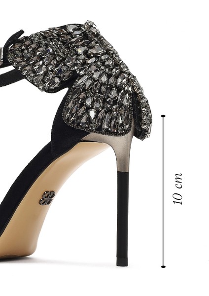 Kadın Siyah Bilekten Tokalı Taşlı Yüksek Ince Topuklu Süet Deri Ayakkabı 25WFD490810 fiyatları