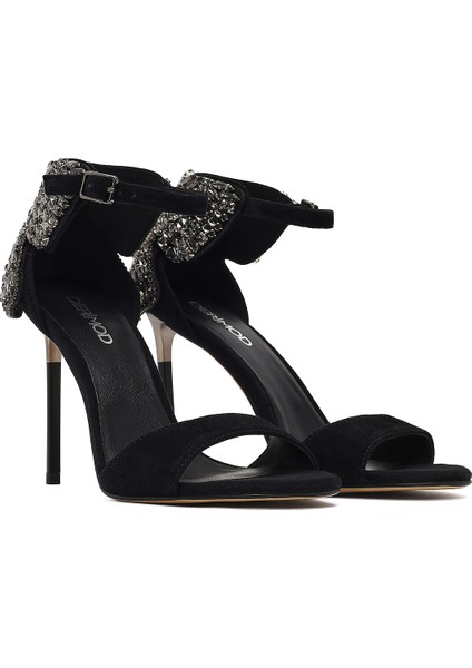 Kadın Siyah Bilekten Tokalı Taşlı Yüksek Ince Topuklu Süet Deri Ayakkabı 25WFD490810 modelleri