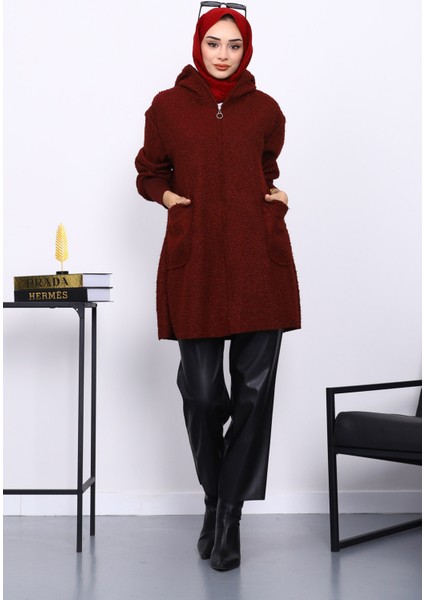 Bordo Fermuarlı Cepli Buklet Kaban fiyatları