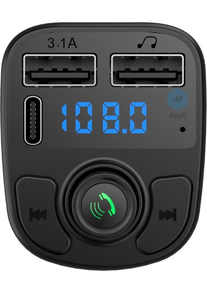 Twotwo Araç Fm Transmitter Type-C Bluetooth Araç Kiti USB Mp3 Sdkart Çakmaklık Oto Müzik Çalar Cn modelleri