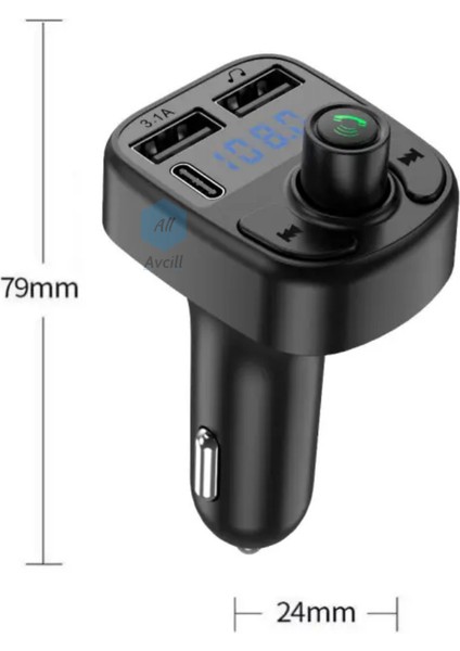 Twotwo Araç Fm Transmitter Type-C Bluetooth Araç Kiti USB Mp3 Sdkart Çakmaklık Oto Müzik Çalar Cn indirimleri
