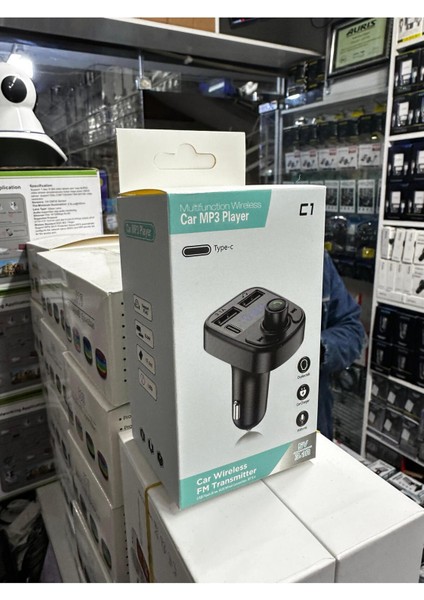 Twotwo Araç Fm Transmitter Type-C Bluetooth Araç Kiti USB Mp3 Sdkart Çakmaklık Oto Müzik Çalar Cn