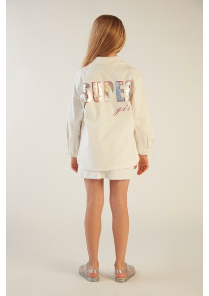 Kız Çocuk Baskılı Beyaz Gabardin Ceket fiyatları