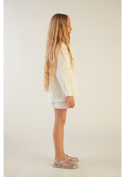 Kız Çocuk Baskılı Beyaz Gabardin Ceket modelleri