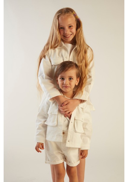 Kız Çocuk Baskılı Beyaz Gabardin Ceket indirimleri