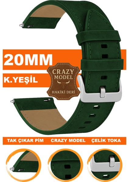 samsung galaxy 4 5 5 pro 6 40mm-42mm-44mm-46mm kasa uyumlu 20mm crazy hakiki deri saat kordonu kayışı l10hwc-yesıl-sılver
