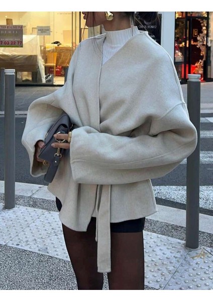 Bağlama Detaylı Rahat Kalıp Kaşmir Hırka/ceket