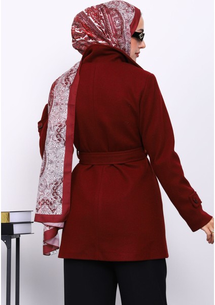 Bordo Kruvaze Yaka Çift Düğmeli Kaşe Kaban fırsatları