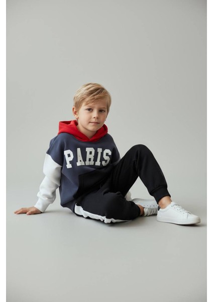 Paris Baskılı Kapüşonlu Kışlık Erkek çocuk takım - Lacivert fiyatları
