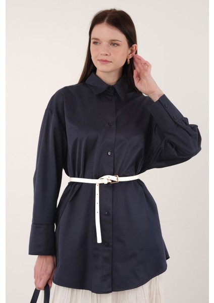 Poplin Gömlek Kısa Ofis Lacivert