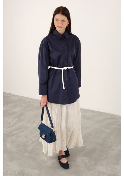 Poplin Gömlek Kısa Ofis Lacivert