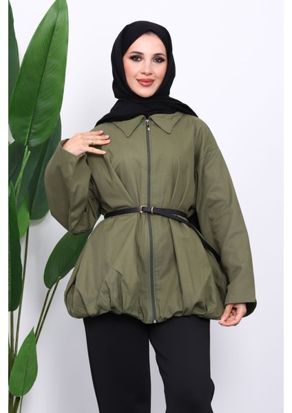 Haki Pileli Astarlı Gabardin Ceket