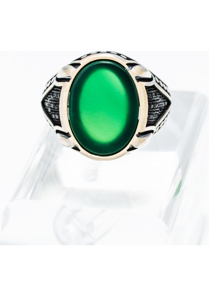 Yeşil Doğal Taşlı 925 Ayar Gümüş Erkek Yüzük – Modern ve Zarif Tasarım