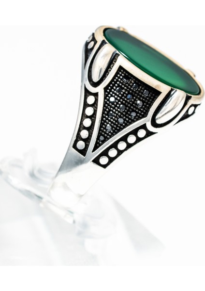 Yeşil Doğal Taşlı 925 Ayar Gümüş Erkek Yüzük – Modern ve Zarif Tasarım fiyatları