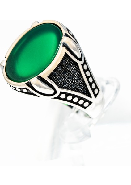 Yeşil Doğal Taşlı 925 Ayar Gümüş Erkek Yüzük – Modern ve Zarif Tasarım fırsatları