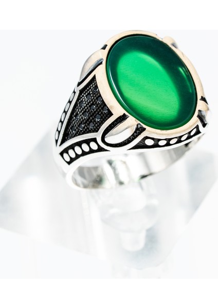 Yeşil Doğal Taşlı 925 Ayar Gümüş Erkek Yüzük – Modern ve Zarif Tasarım indirimleri
