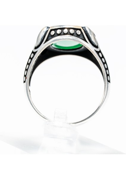 Yeşil Doğal Taşlı 925 Ayar Gümüş Erkek Yüzük – Modern ve Zarif Tasarım
