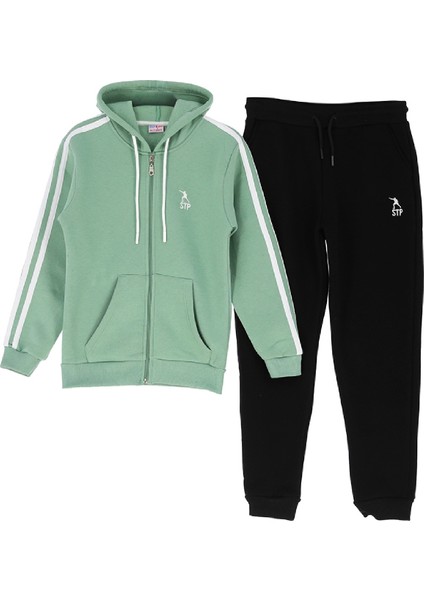 Kız Çocuk 3 Iplik-Fermuarlı-Kapüşonlu-Kanguru Cepli Eşofman Takımı 12-16 Yaş 12376