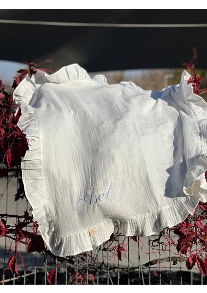 Kişiye Özel Nakışlı %100 Pamuk Dört Kat Müslin Pileli Bebek Battaniyesi