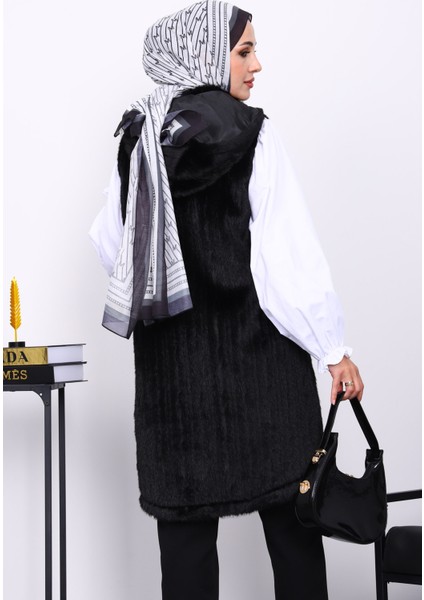 Siyah Kapşonlu Kürk yelek fırsatları