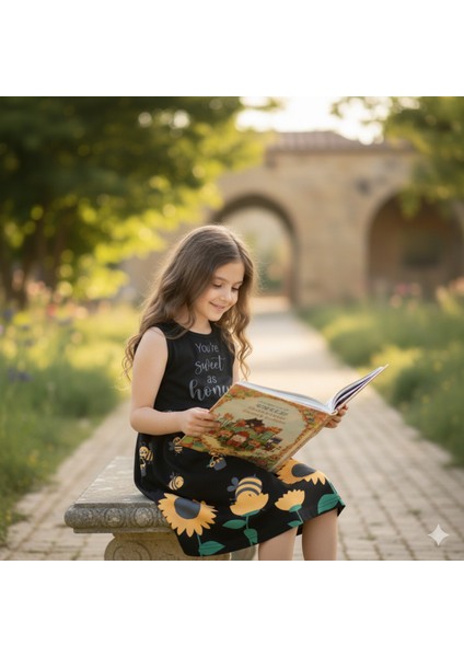 Kız Çocuk Penye Pamuklu Elbise Arı Desenli Siyah Mavi Renk Seçenekli fırsatları