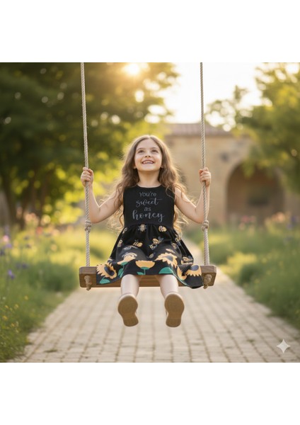 Kız Çocuk Penye Pamuklu Elbise Arı Desenli Siyah Mavi Renk Seçenekli indirimleri