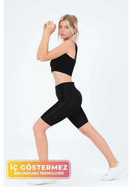 Enenstyle Fashıon Boutıque Yeni Sezon Özel Üretim Toparlayıcı Yüksek Bel Parlak Kumaş Iç Göstermeyen Dizüstü Spor Tayt