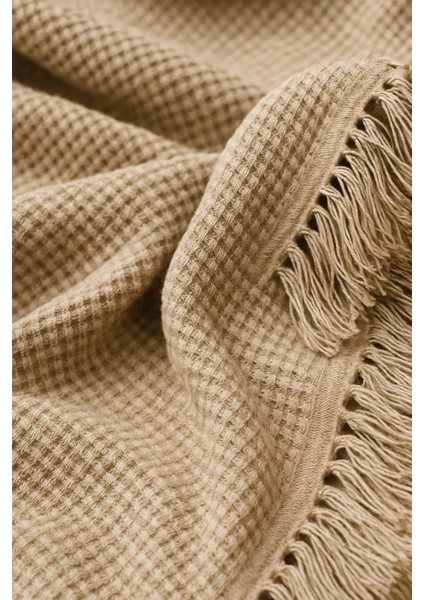 Pamuklu Dokulu Ekru Koltuk Şalı 170X220 cm – Saçaklı Tv Battaniyesi & Dekoratif Koltuk Örtüsü fiyatları