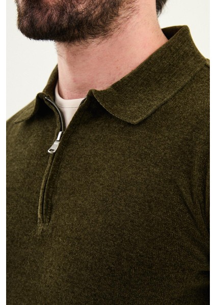 Düz Slim Fit Fermuarlı Polo Yaka Şönil Kumaş Erkek Triko fiyatları