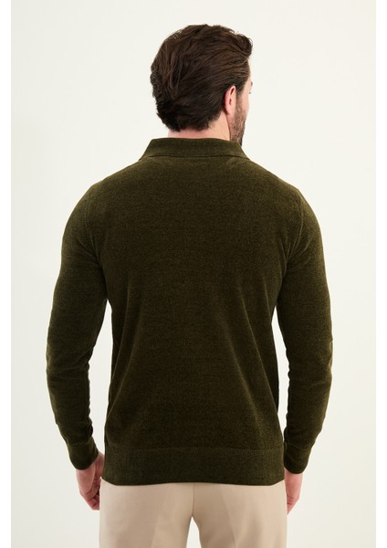 Düz Slim Fit Fermuarlı Polo Yaka Şönil Kumaş Erkek Triko modelleri