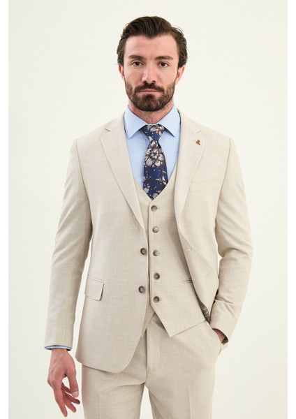 Dokulu Slim Fit Mono Yaka Erkek Takım Elbise