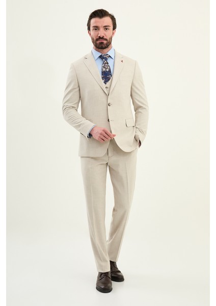 Dokulu Slim Fit Mono Yaka Erkek Takım Elbise modelleri