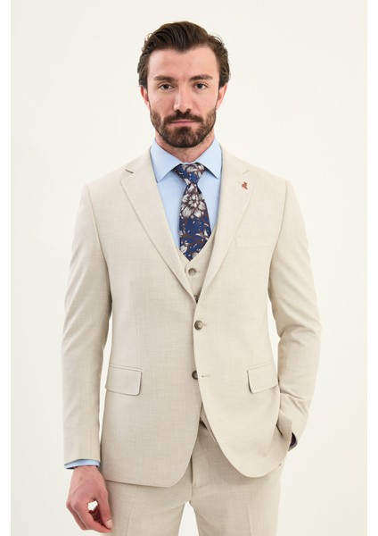 Dokulu Slim Fit Mono Yaka Erkek Takım Elbise fırsatları