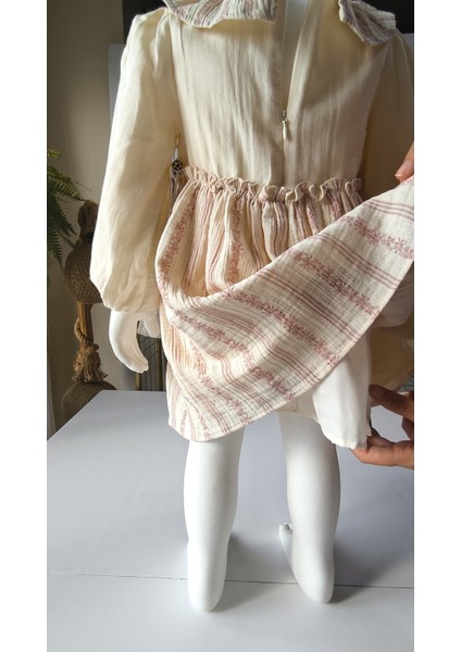 Kız Bebek Çocuk Elbise Otantik Keten Müslin %100 Pamuk Astarlı Tarz Tasarım Çok Şık