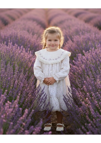 Kız Bebek Çocuk Elbise Otantik Keten Müslin %100 Pamuk Astarlı Tarz Tasarım Çok Şık