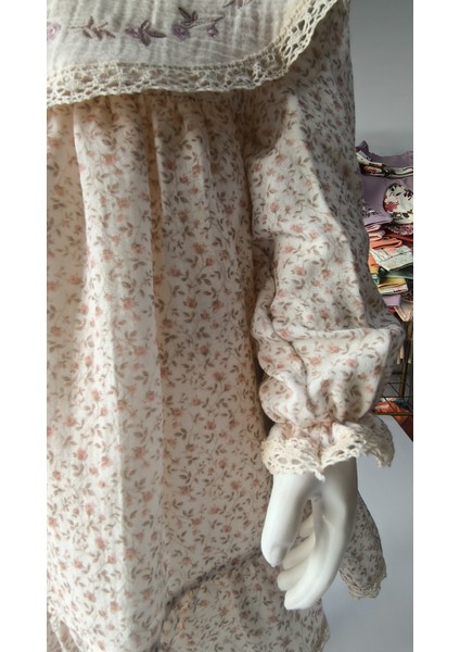 Kız Bebek Çocuk Elbise Otantik Keten Müslin %100 Pamuk Astarlı Tarz Tasarım Çok Şık