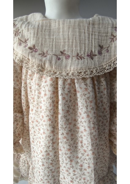 Kız Bebek Çocuk Elbise Otantik Keten Müslin %100 Pamuk Astarlı Tarz Tasarım Çok Şık