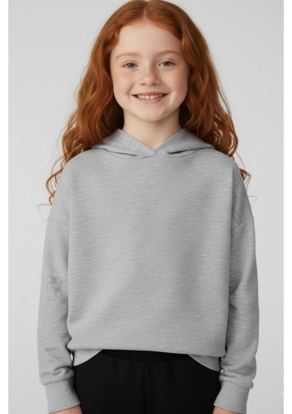 Unisex Çocuk Basic Pamuklu Kapüşonlu Sweatshirt - Gri fiyatları